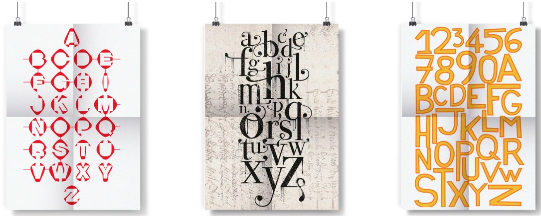 Trois affiches typographiques sur l'alphabet
